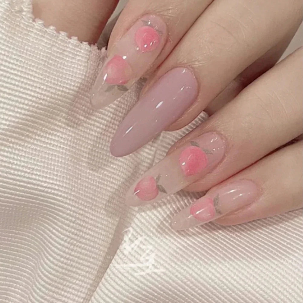 24Pcs Orange Gradient Almond Fake Nails Detachable Simple Pure Color Press On Fake Nails Tips With Glue Long y2k Pink Nails