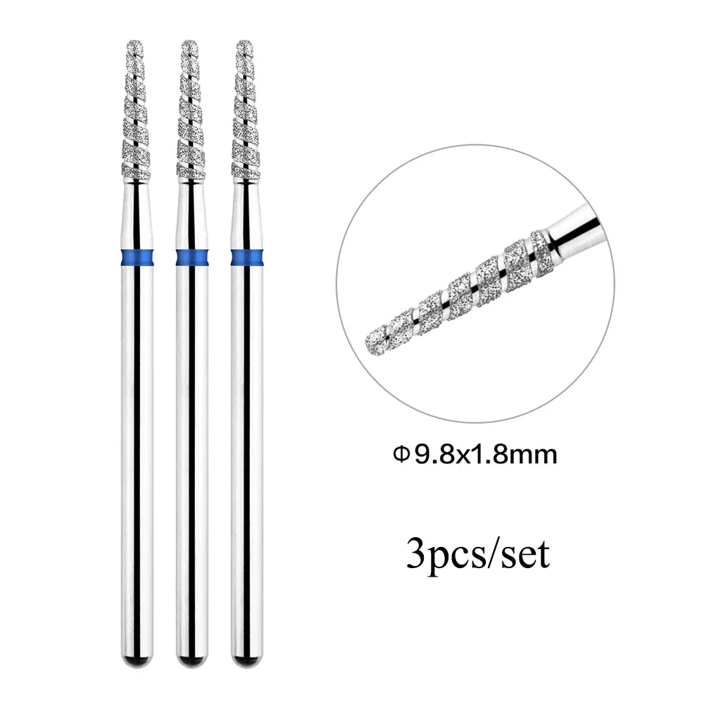TP 3pcs/set Flame Diamond Nail Drill Bits 3/32'' Russian Electric File Bits Milling Cutter for Manicure Cuticle Remove Nail Tool