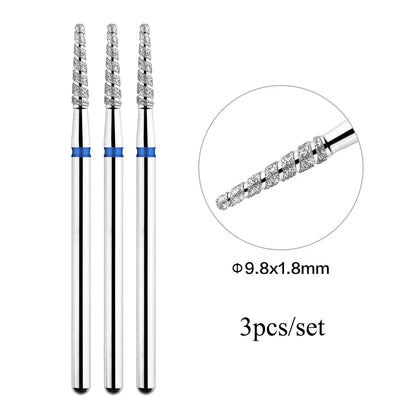 TP 3pcs/set Flame Diamond Nail Drill Bits 3/32'' Russian Electric File Bits Milling Cutter for Manicure Cuticle Remove Nail Tool