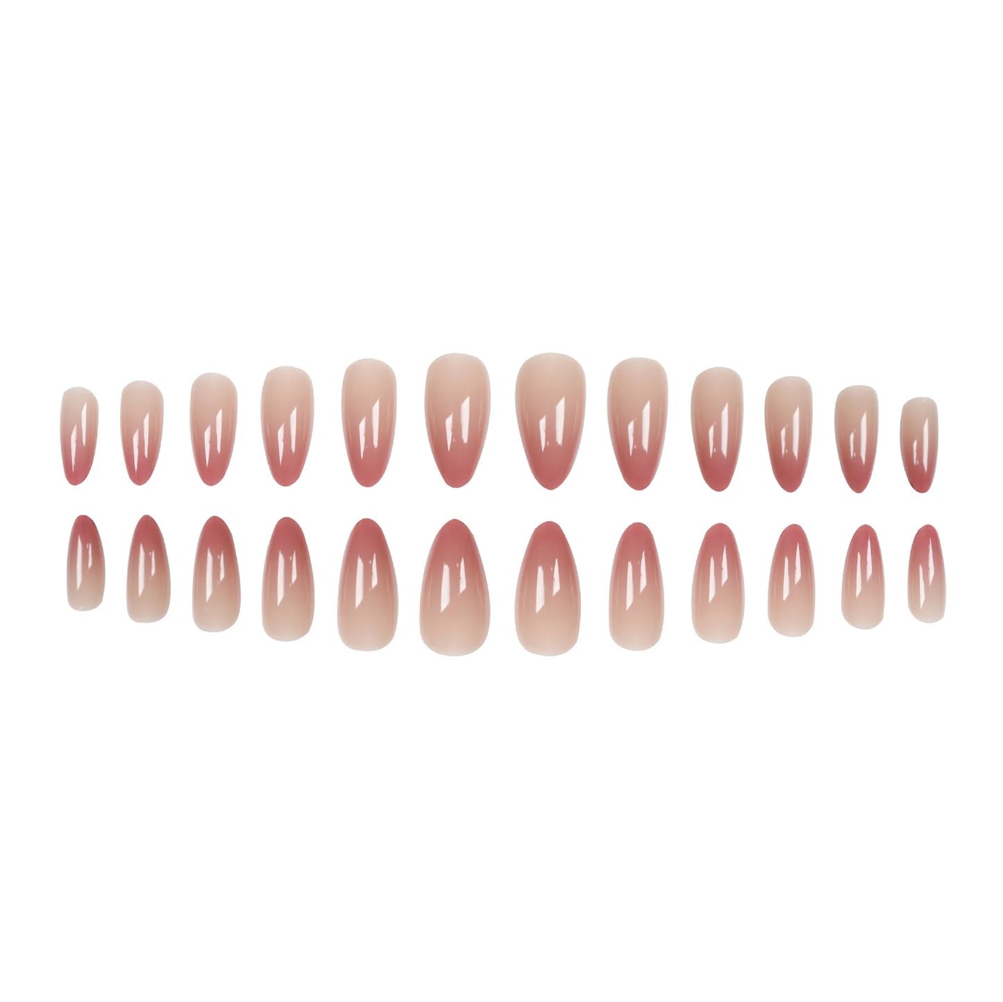 Ins Sweet Gradient Pink False Nail Patch Almond Glossy Korean Style Fake Nail Wearable 24pcs Artificiall Nails Free Shipping