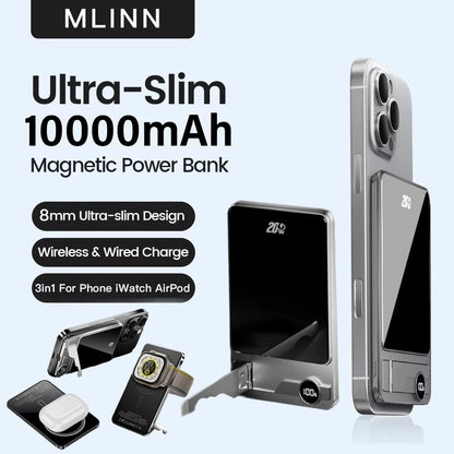 10000mAh Ultra Slim Power Bank for MagSafe,Magnetic Wireless 20W Fast Charging Portable Battery For iPhone Samsung Xiaomi iWatch