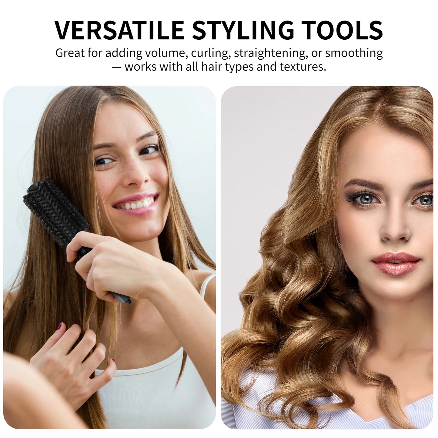 New 6 Sizes Black Wood Handle Boar Bristles Round Hair Brush Removable Tail Hairdressing Brush Pro Salon Barber Hair Round Comb