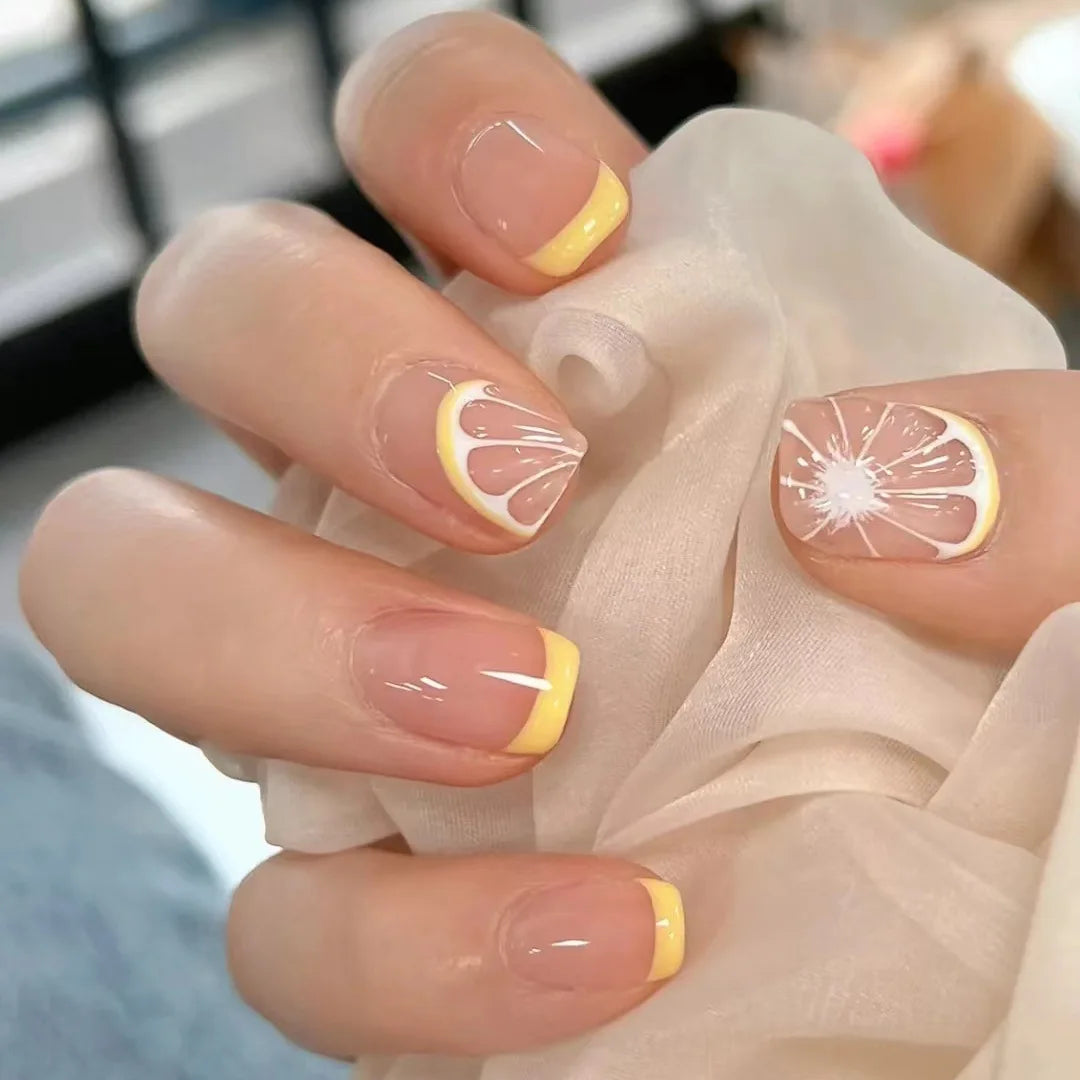 24Pcs/Set Short Fake Nails French Contracted Artistic Line Nail Arts Manicure False Nails With Design For Nails Extension