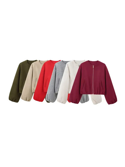 Oversized Soft Bomber Jacket for Women, Long Sleeve Coat, Front Zipper, Female Outerwear, Chic Tops, Fashion