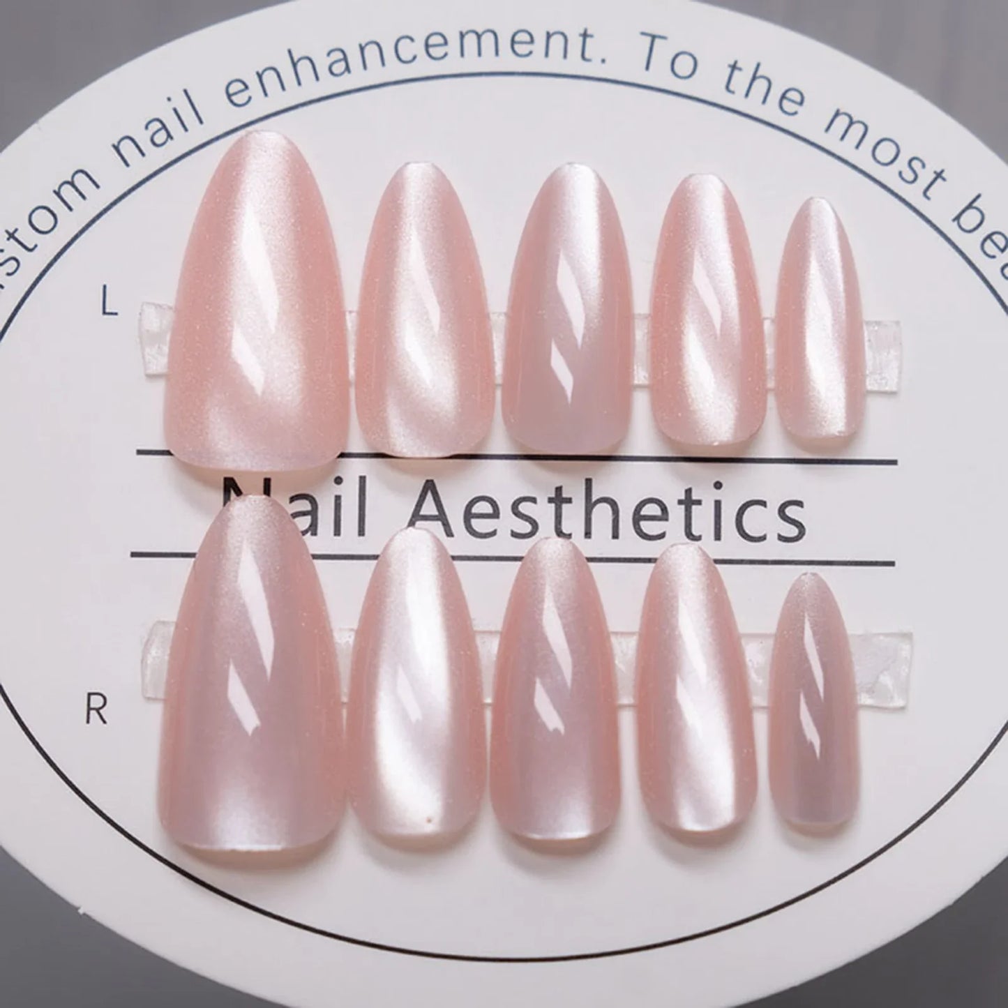 24pcs/box Long Almond Green Cat's Eye False Nails Glitter Aurora Artificial Fake Nails Press On Round Nail Tips Fashion Nail Art