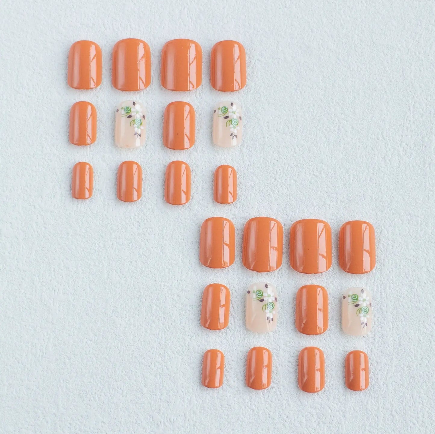 24pcs Short Square Amber Flower Fake Nail with Glue Wearable Autumn Designs Press on Nails Full Cover  Acrylic False Nails Tips