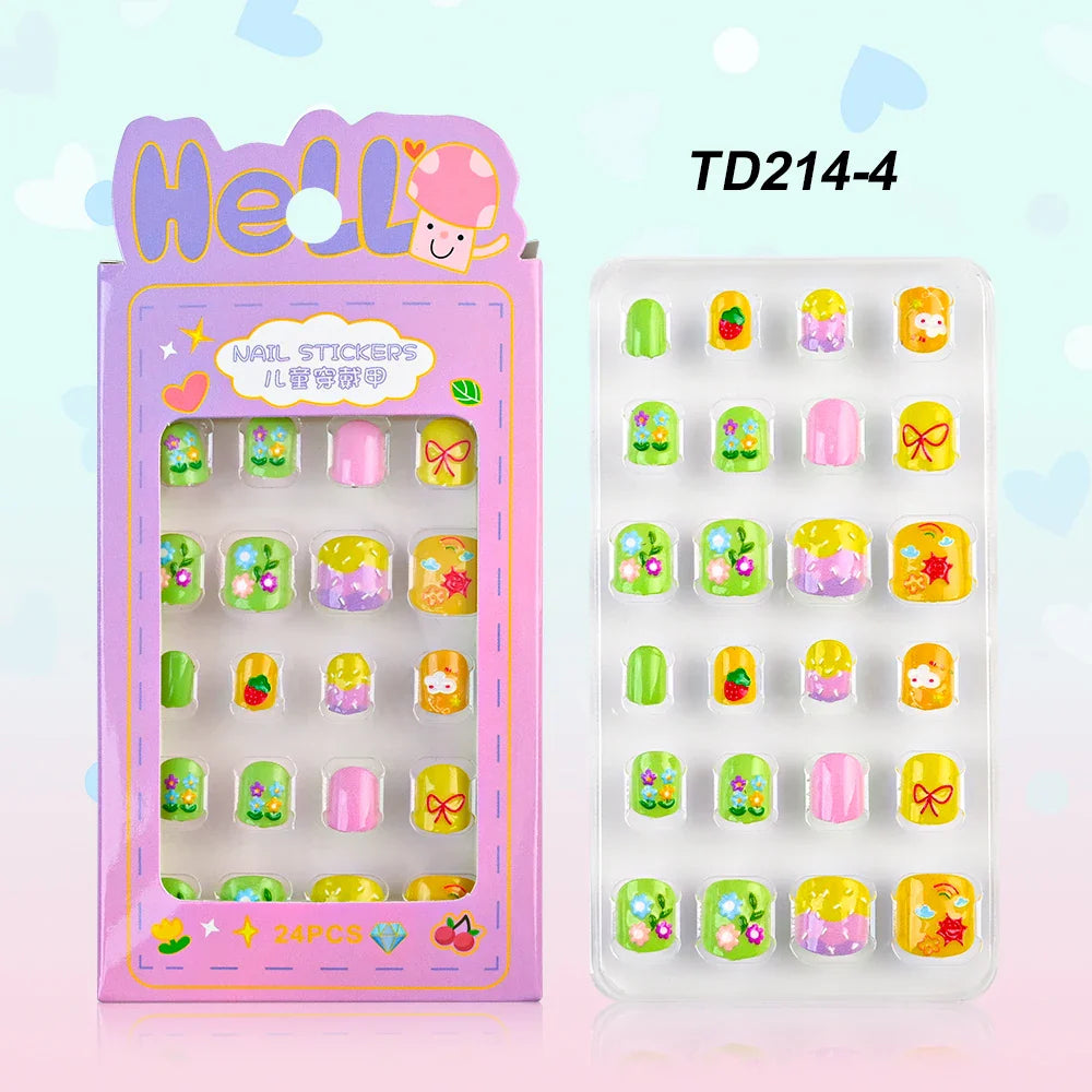 12pcs Kids 3D Stereo Sanrio Fake Nails Patch Sweet Girls Cute Cartoon Hello Kitty press on nails Kuromi Child Wearable FalseNail