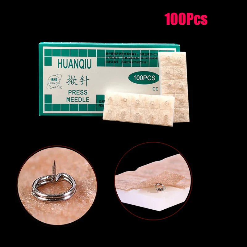 100Pcs/Box Multi-Condition Ear Seed Acupressure Kit Press Needle Ear Seeds Acupuncture Vaccaria Plaster Bean Massager