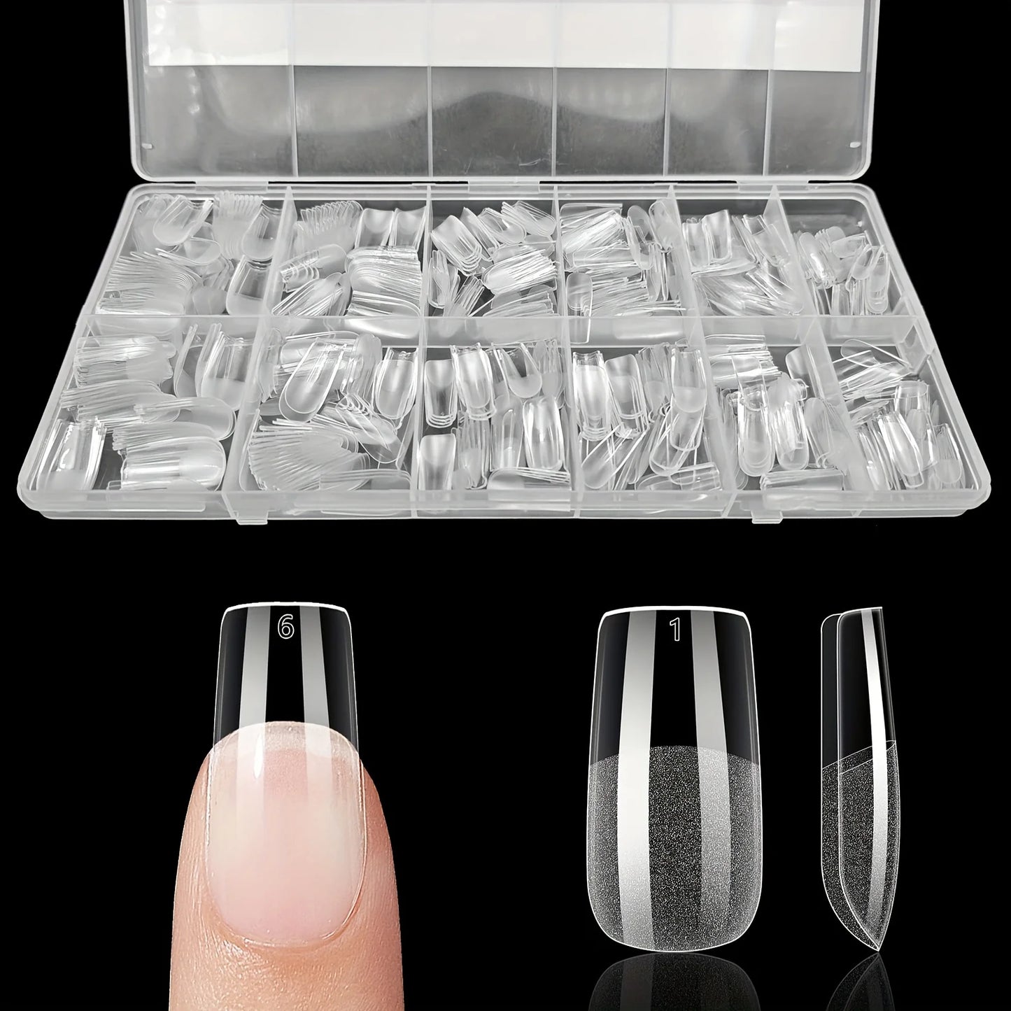 600Pcs False Nail Tips Semi-Matte Finish Almond French Coffin Stiletto Oval Square Shapes with Front Edge Thickened Fingertips