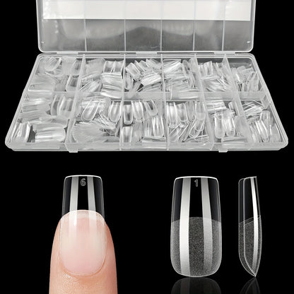 600Pcs False Nail Tips Semi-Matte Finish Almond French Coffin Stiletto Oval Square Shapes with Front Edge Thickened Fingertips