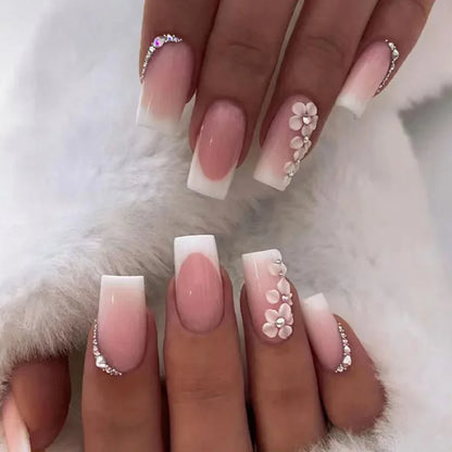 24Pcs Shiny Pearl Wearable False Nails Short Square Fake Nail Simple Summer Press on Nails Detachable Full Cover Nail Tips