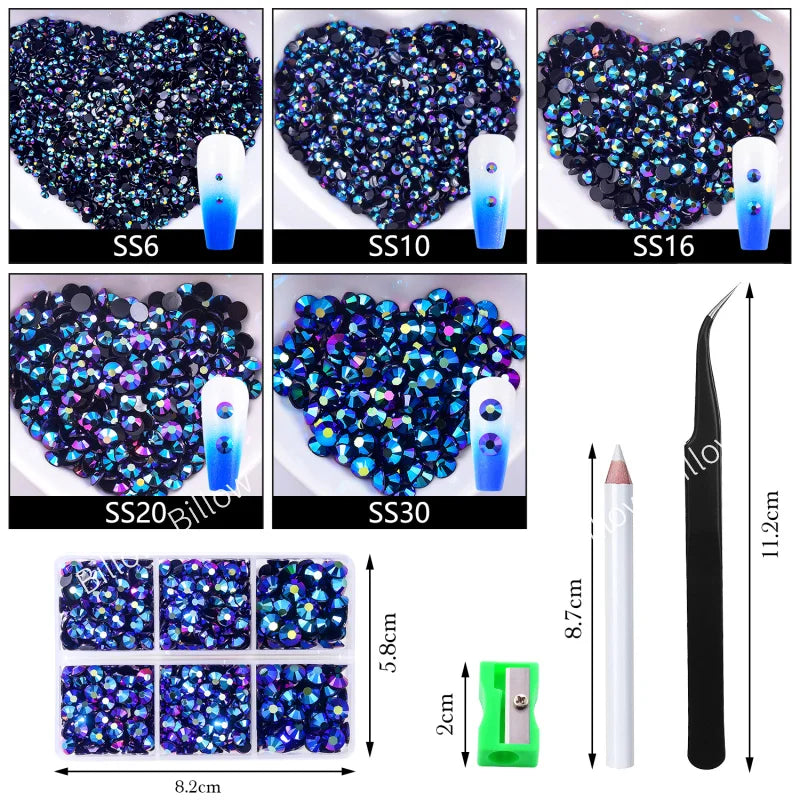 Mix Size Glitter Resin Non Hotfix Rhinestones Box стразы DIY Nails Crystals Strass Diamond for Nail Art vestidos 원피스 elbise Dres