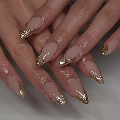 24Pcs Stiletto Press on Nails Glitter Almond False Nails French Tip Fake Nails with Glue Detachable Full Cover Acrylic Nail Tips