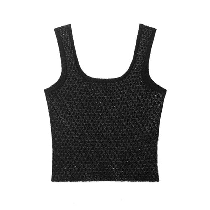 UNIZERA Fashion Temperament Sequin Knitted Jacket + Knitted Camisole Top Women's Clothing 2025 Summer New Products Set