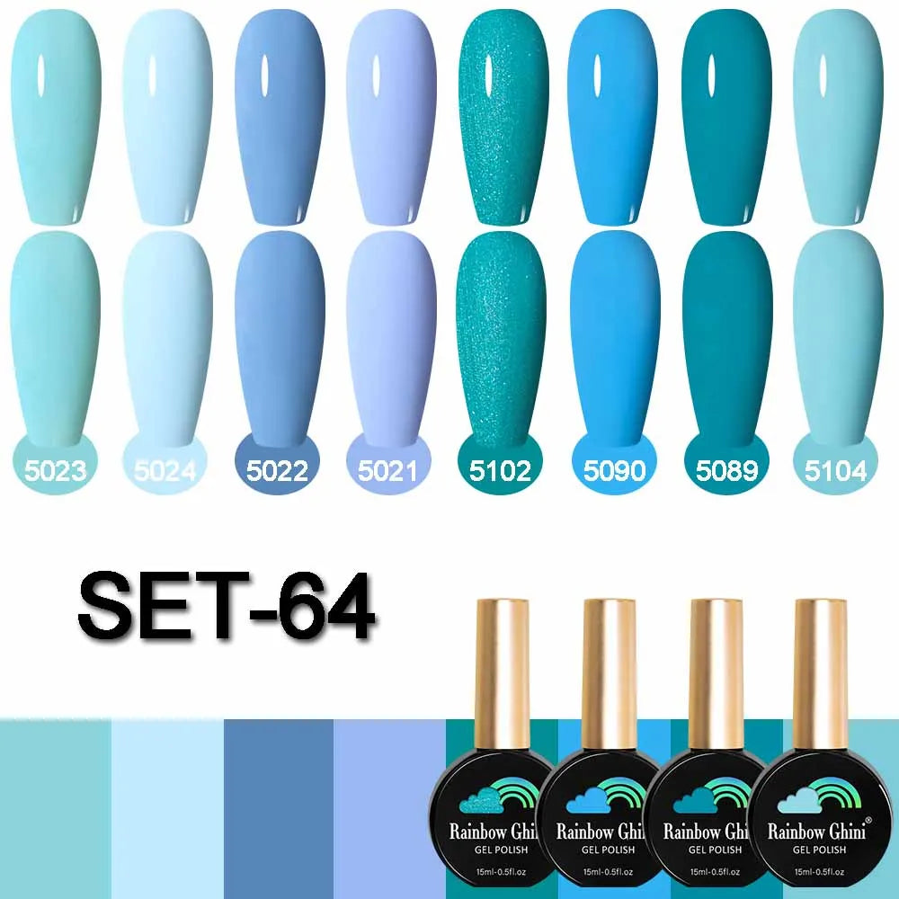 Rainbow Ghini 15ML 8Pcs/Set Nude Glitter Gel Nail Polish HEMA TPO FREE Colorful Nail UV LED Hybrid Gel Varnish All For Manicure