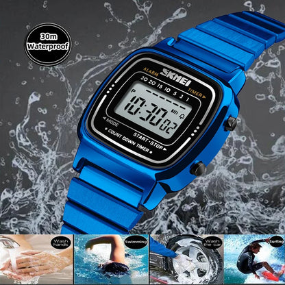 Skmei Women Bracelet Dress Watches Luxury Brand Stainless Steel Strap Fashion Waterproof Digital Chronograph Wristwatch