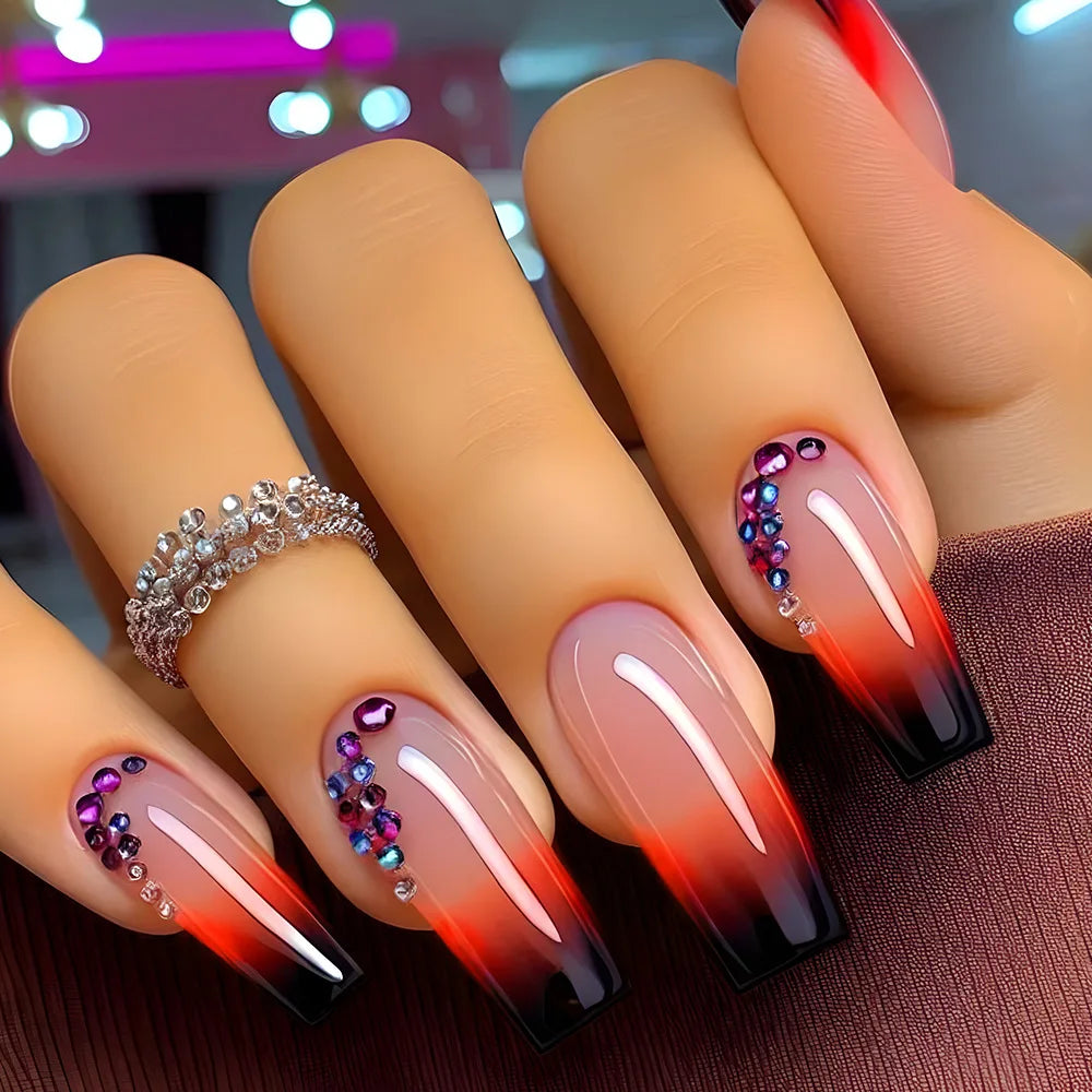 24pcs Press on Nails Flower Design Mid-length Ballet False Nail Fashion Brown Full Cover Manicure Tips Datachable Fake Nails Set