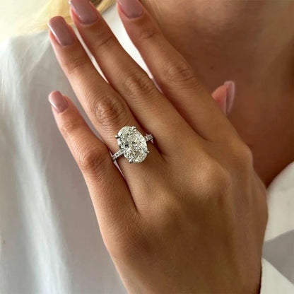 1/2/3/4CT Oval Cut Full Moissanite Engagement Rings for Women Solitaire Hidden Halo Diamond S925 Silver Wedding Band With GRA