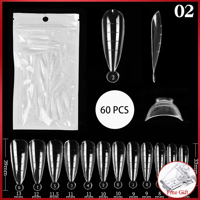 60Pcs/Bag Nail Forms For Nail Extension Half/Full Cover Nail Tips For Quick Building UV Gel Long Coffin False Tips Nail Forms