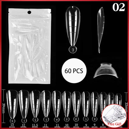 60Pcs/Bag Nail Forms For Nail Extension Half/Full Cover Nail Tips For Quick Building UV Gel Long Coffin False Tips Nail Forms
