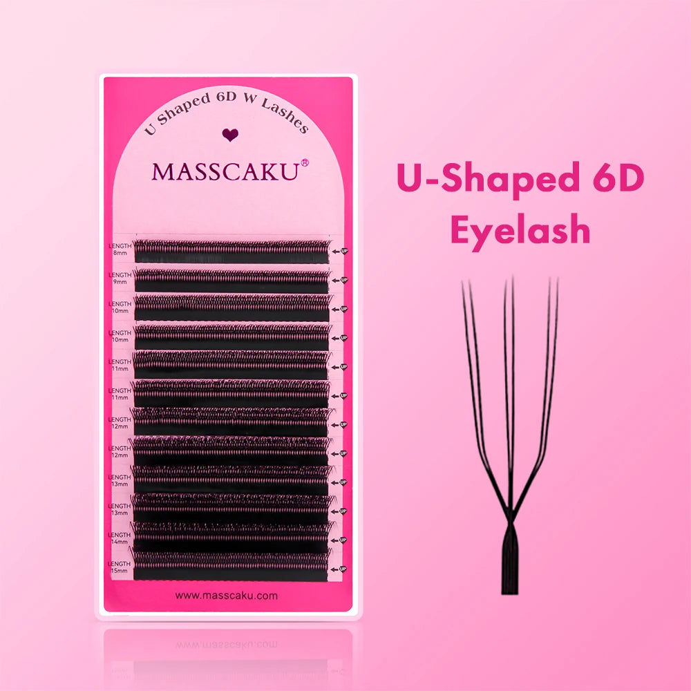 MASSCAKU U Shaped 4D 5D Eyelash Extensions 0.07mm Thickness Rapid Grafting Lightweight Durable Flat Root Lashes Makeup Products