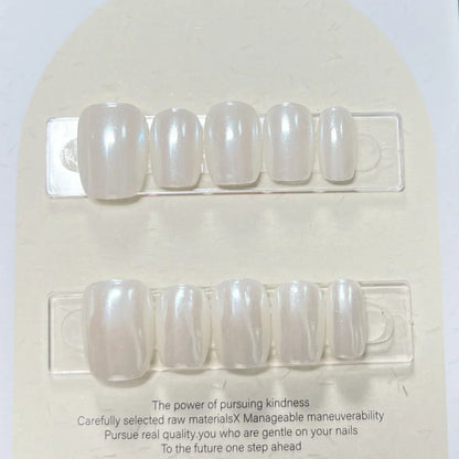 10Pcs Pure Color Handmade Short False Nail with Glue Press On Nails Full Cover French Round Head Manicure Wearable Nail Tips Art