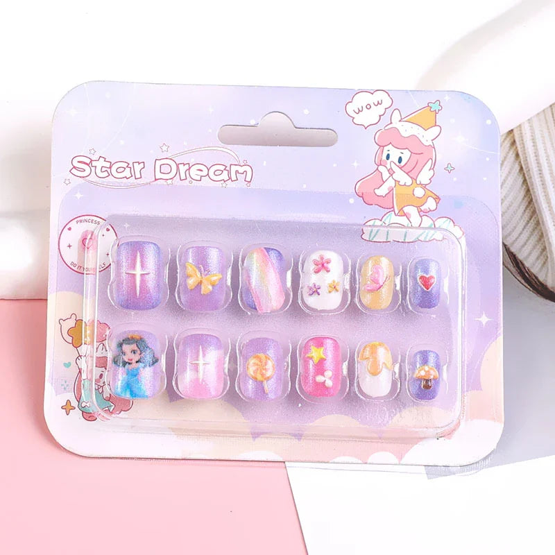 12pcs Kids 3D Stereo Sanrio Fake Nails Patch Sweet Girls Cute Cartoon Hello Kitty press on nails Kuromi Child Wearable FalseNail