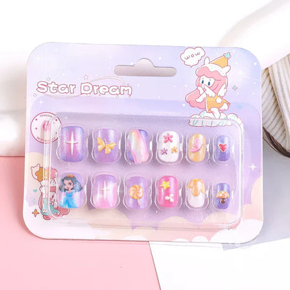12pcs Kids 3D Stereo Sanrio Fake Nails Patch Sweet Girls Cute Cartoon Hello Kitty press on nails Kuromi Child Wearable FalseNail