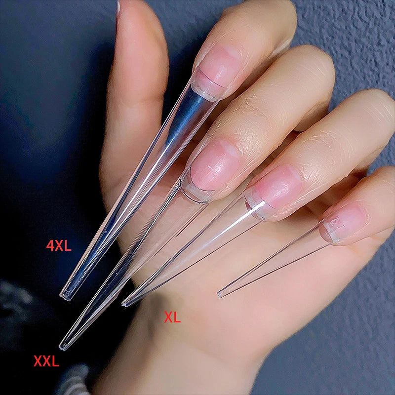 Super Long Sharp Nail Tips Fake Natural Transparent False Nails Durable Extension Acrylic UV Gel Manicure Salon Tools Supplies