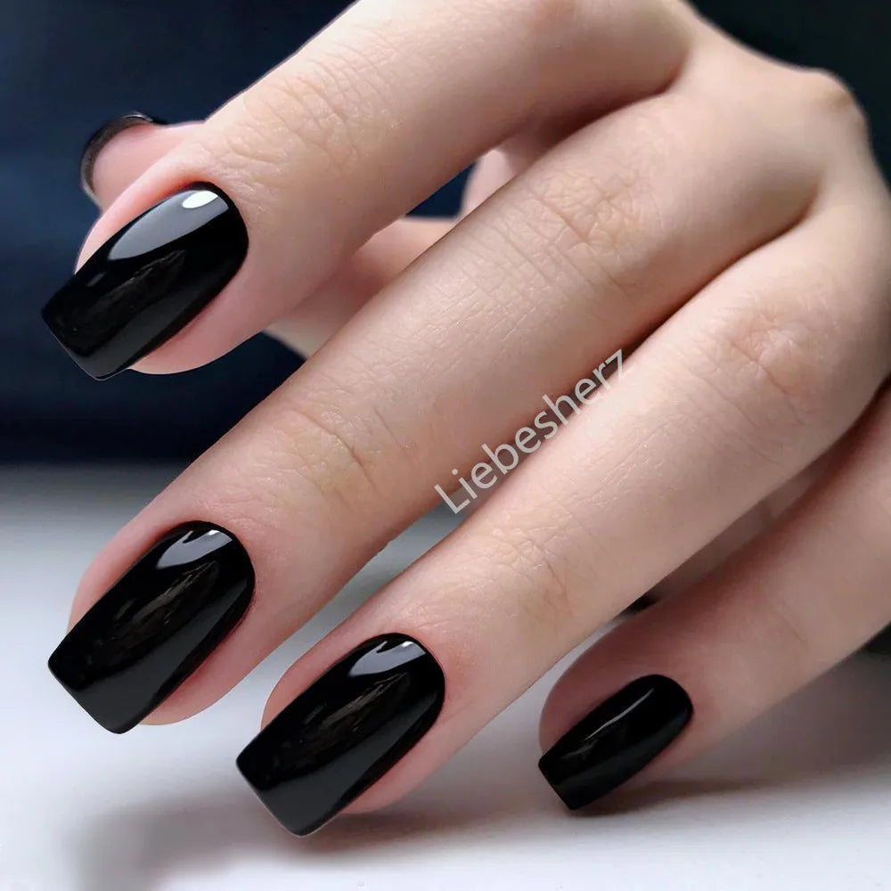 Artificial Press On Fake Nails Glossy Wine Red False Nail Long Square Reusable DIY Lady Fingernail Tip Manicure Tools