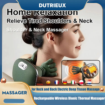 Bionic Thermal Massager Rechargeable Wireless Portable Acupressure Massager Suitable for Neck Back Electric Deep Tissue Massage