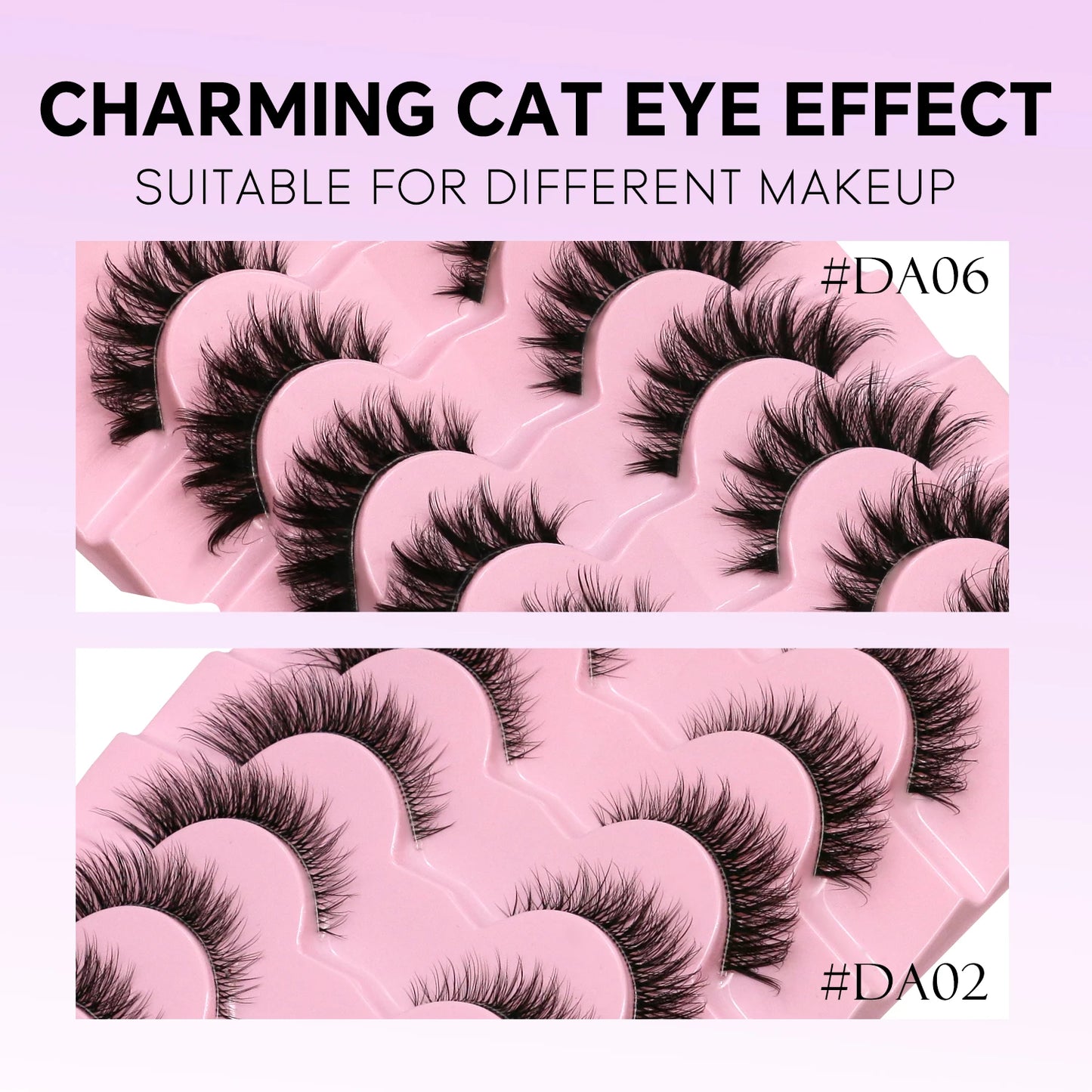 LASVIREY Fluffy Cat Eye Lashes Natural Mink Lashes Clear Band Natural Fluffy D Curl  Lashes Extension Full Strip False Eyelashes