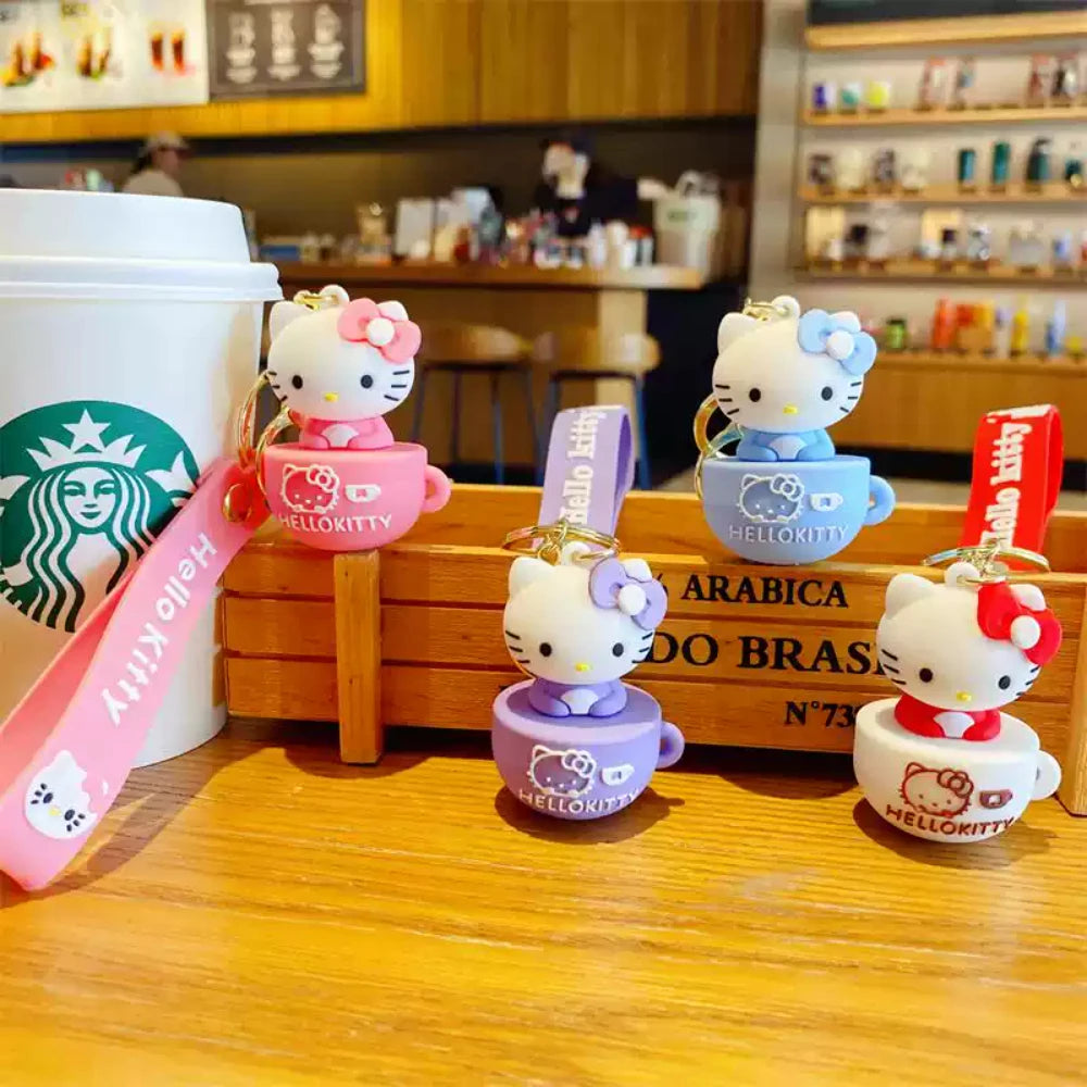 Teacup Key Chain Women Cute Cartoon Hello Kitty Keychain Girl Schoolbag Shoulder Bag Car Keyring Kid Kawaii Gift Festival gifts
