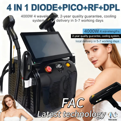 4-in-1 Professional Hair Removal Laser Machine 4000W Painless 4 Waves 755nm/808nm/940nm/1064nm for Home & Commercial Use