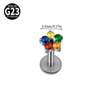 1/5PCS F-136 Implant Titanium Different Size Flower Zirconia Labret 16G Internal Threaded Cartilage Helix Lobe Earring Piercing