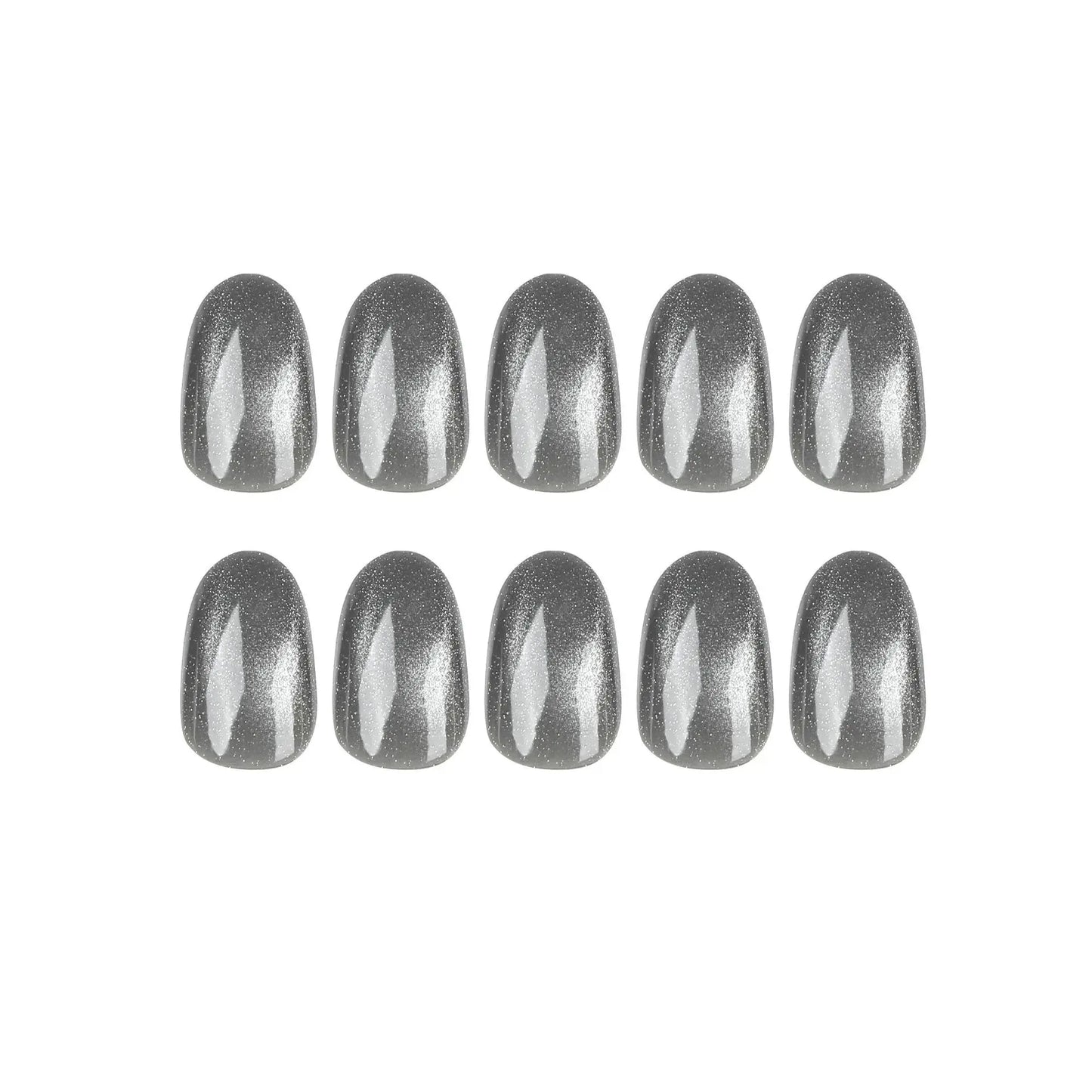 24pcs/set cat eyes fake nails for women girls red brown green blue grey sparkling short tips faux ongles press on false nail