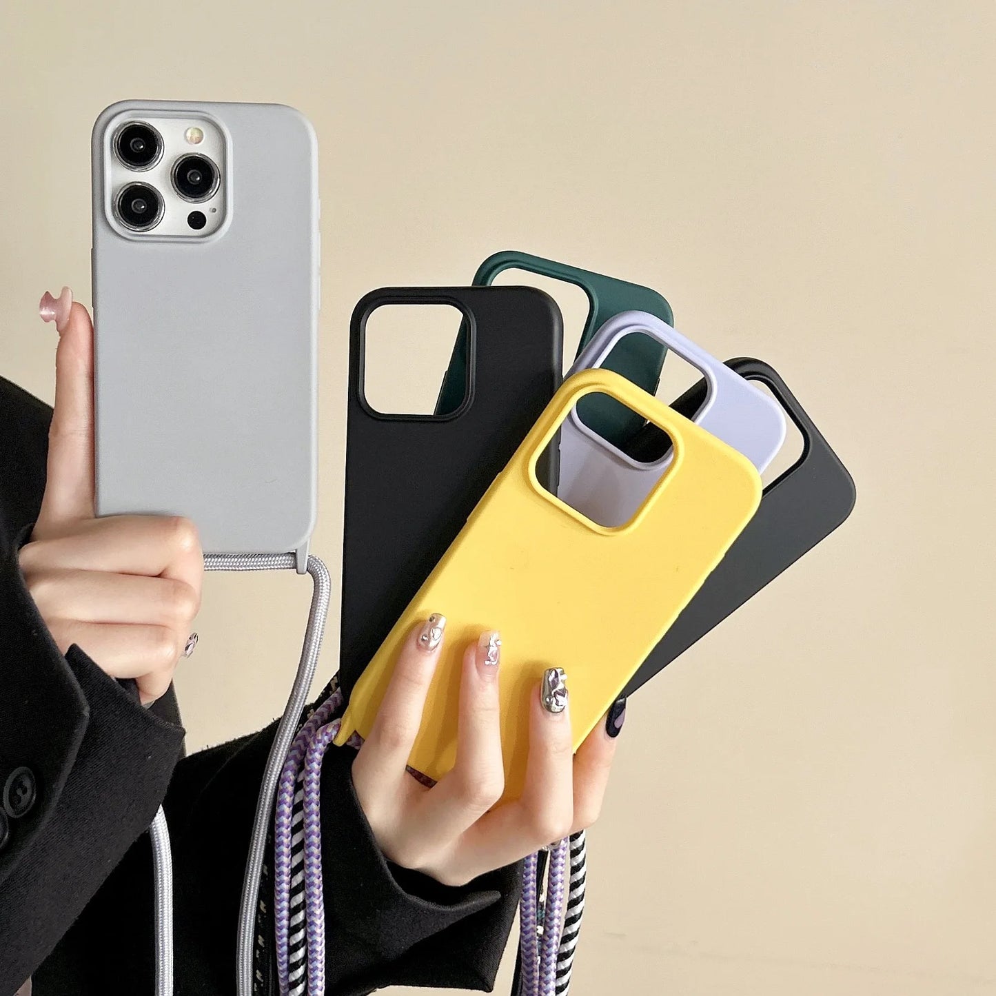 Necklace Strap Cord Crossbody Lanyard Liquid Silicone Case For iPhone 16 Pro 15 14 13 Pro max 12 12mini 7 8 plus