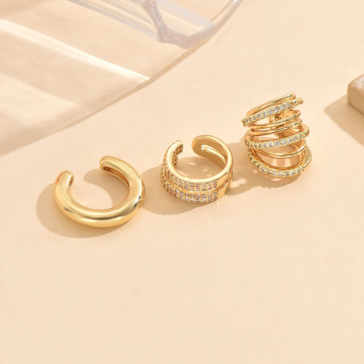 3 Pcs Zircon Korean Wave Multilayer Geometry Ear Cuff Clip on Earrings For Women Without Piercing Non-pierced Jewelry Hot