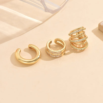 3 Pcs Zircon Korean Wave Multilayer Geometry Ear Cuff Clip on Earrings For Women Without Piercing Non-pierced Jewelry Hot
