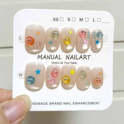 10Pcs French Style New Cute 3D Small Eyes Wearable Nails Patch Nail and Nail Accessories Press on Nails Detachable Nail Tips