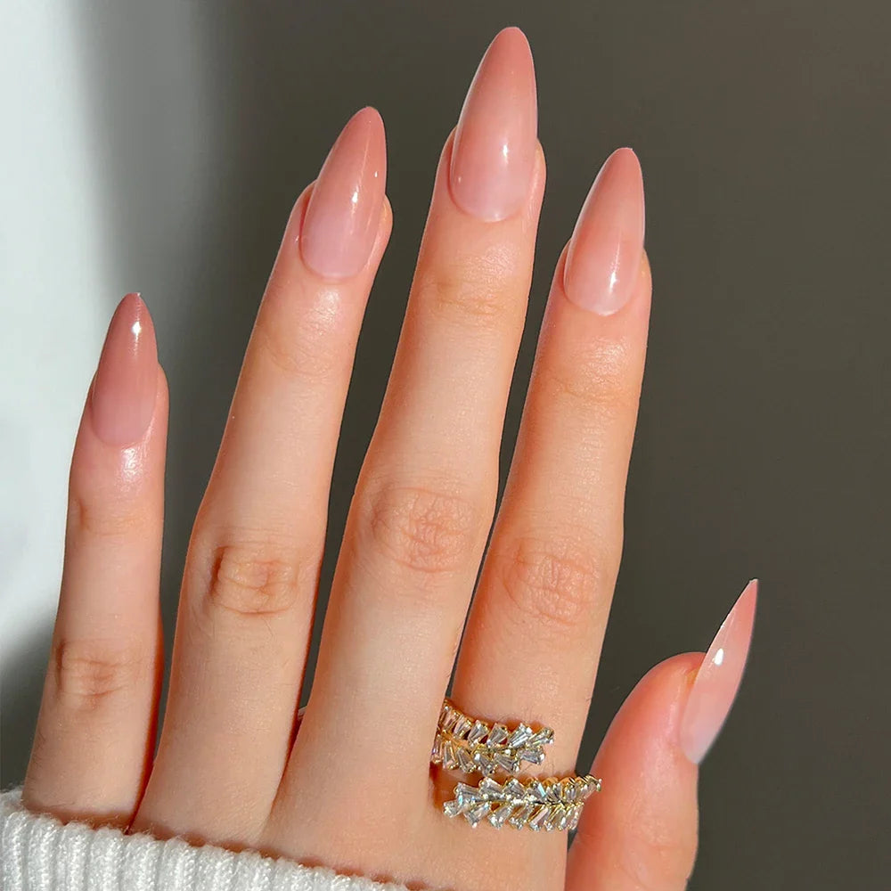 24pcs Black Gradients Long Paragraph Fashion Manicure Patch Reusable Adhesive False Nails Almond Fake Nails Press On Stiletto