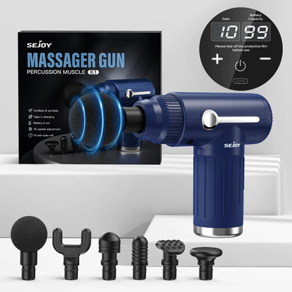 SEJOY Portable Fascia Gun Vibration Massage Gun For Body Neck Back Deep Muscle Relaxation 10 Gears LCD Touch Screen 6 Heads