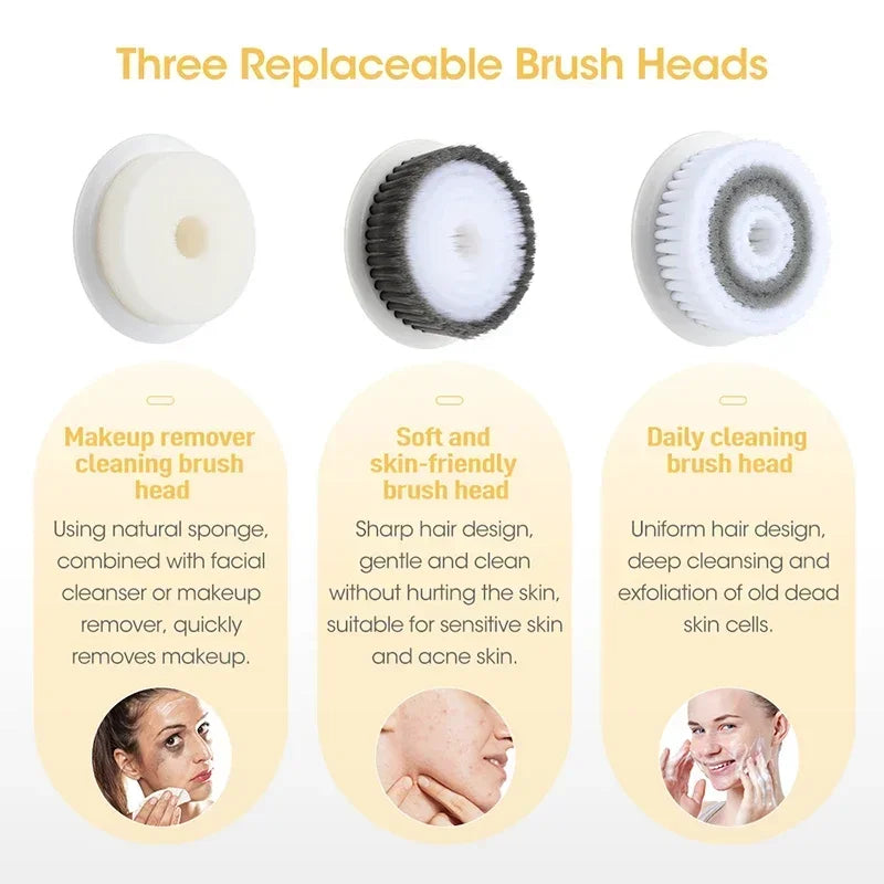 3 in 1 Waterproof Facial Cleansing Brush Device Silicone Deep Cleansing Face Scrubber Exfoliator Cleaner Vibration Massager