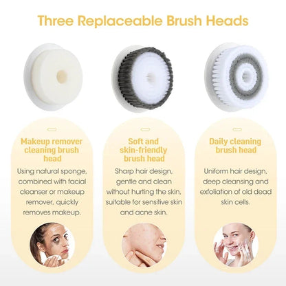 3 in 1 Waterproof Facial Cleansing Brush Device Silicone Deep Cleansing Face Scrubber Exfoliator Cleaner Vibration Massager