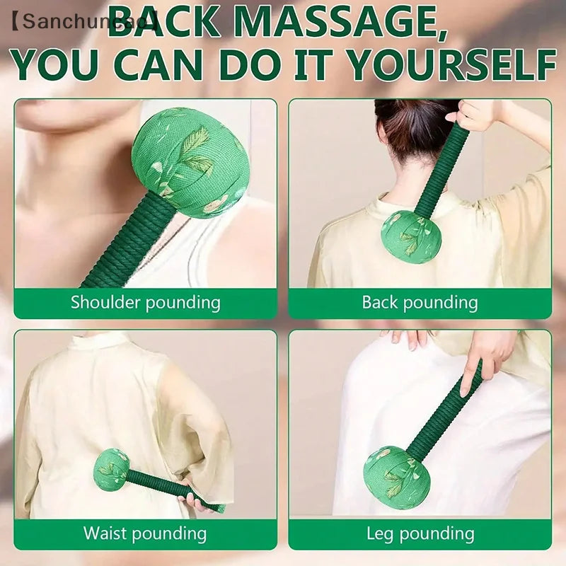 26/33cm Long-Handled Wormwood Massage Hammer For Lymphatic Drainage - Manual Full Body & Back Relief, Stress Reduction