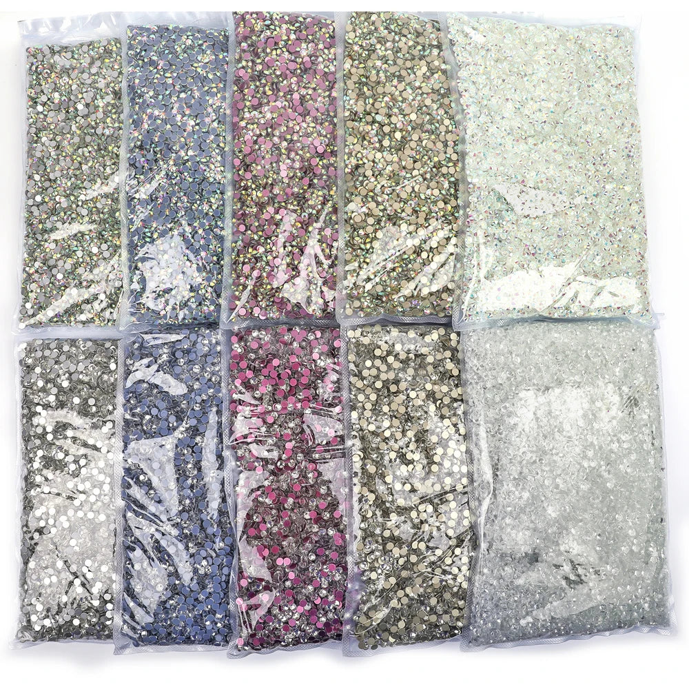 SS3-SS50 Big Bag Glitter Non hotfix FlatBack Wholesale Top Quality Better DMC Crystal AB Glass Strass Iron On Hotfix Rhinestones