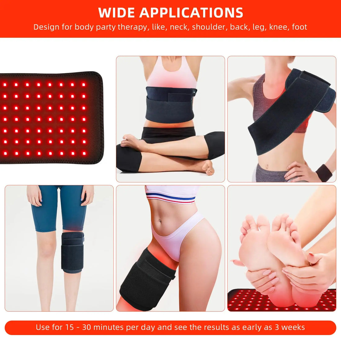 LED Red Infrared Light Therapy Belt Pad Beauty Devices for Body Back Knee Hands Feet Relief Portable 660nm 850nm Heat Pad