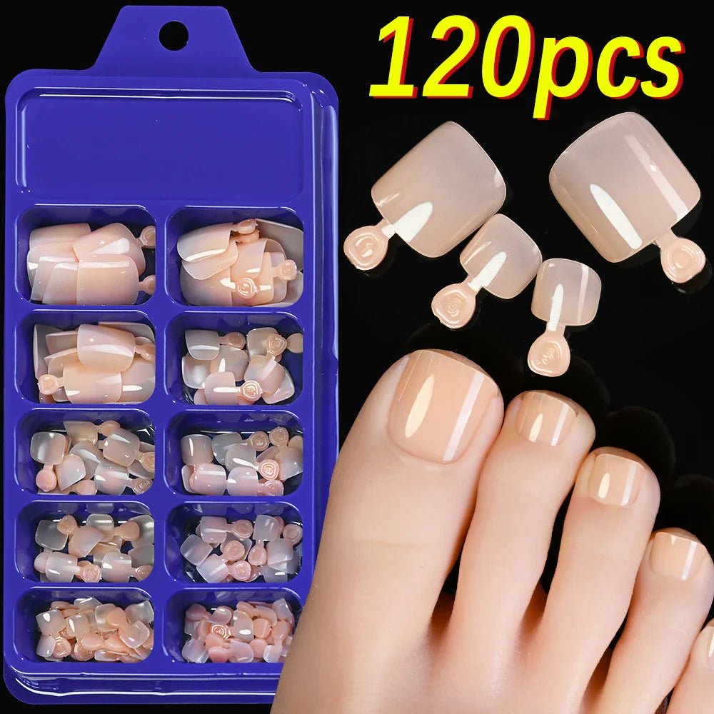 100pcs Clear False Toes Nails French Square Nature White  Full Cover Fake Toe Nails Feet Nail Tips Artificial Press on Toenails