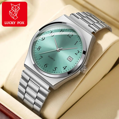 LUCKY FOX - Stylish & Minimalist Stainless Steel Wristwatch with Black Dial - Precise Timekeeping for Everyday