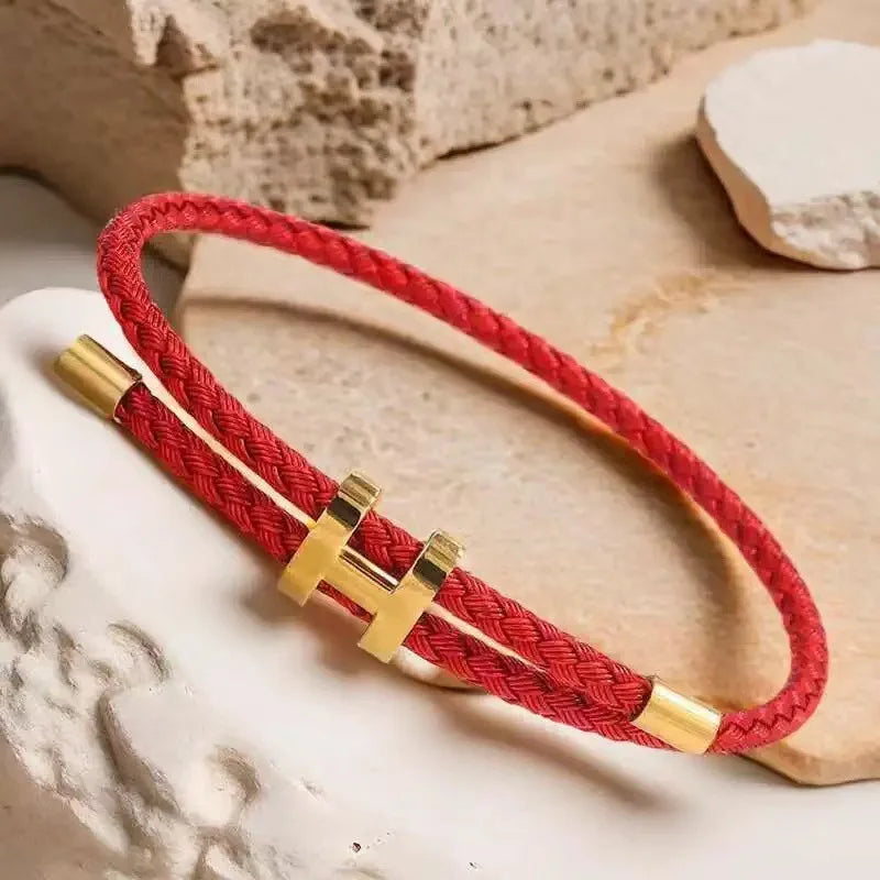 2025 new Fashionable and simple stainless steel bracelet, I-shaped buckle bracelet, couple lucky woven bracelet